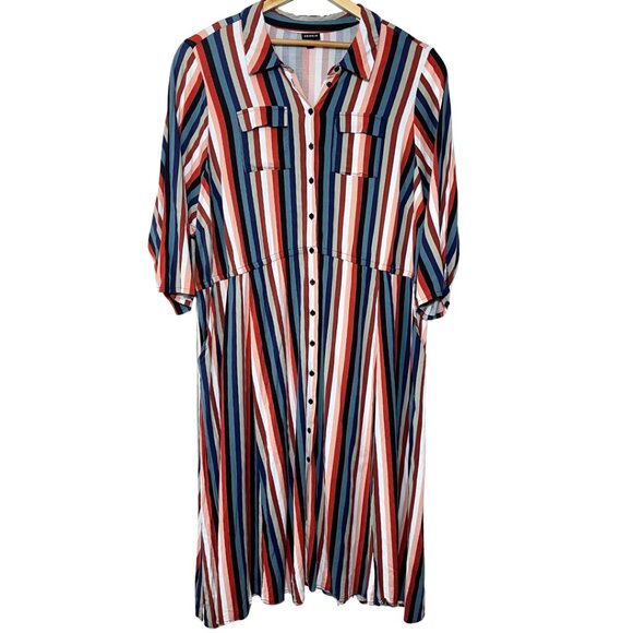 Torrid Button Front Challis Shirt Dress Size 5X Striped Business Casual Office - Picture 1 of 15